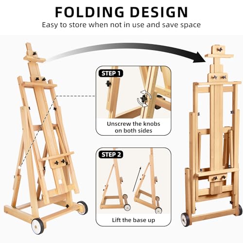 Studio H-Frame Easel with Tilting & Flat Position, Natural | Sturdy Adjustable Beech Wood Painting Easel for Painting, Holds Canvas Art up to 77" - style: Natural