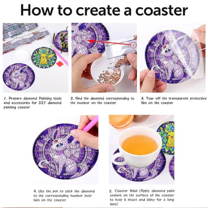 nekpiahu 8Pcs Diamond Painting Coasters with Holder,DIY Cartoon Life Coaster Diamond Art Kits for Adults, Beginners Round Full Drill Diamond Art Craft Supplies - color: Bdwy507
