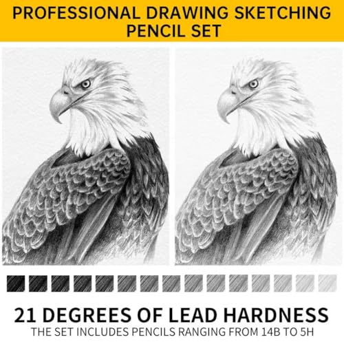 21pc Drawing Sketching Pencil Set Graphite 14B-5H & Charcoal Pencils