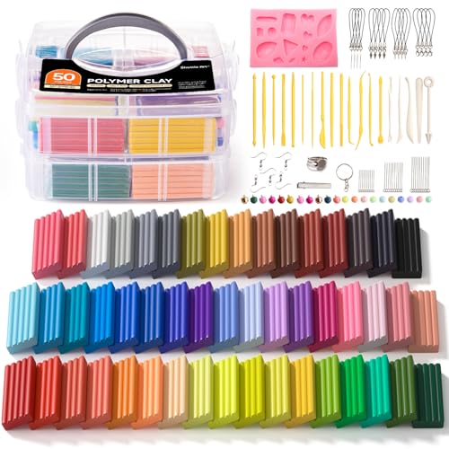 Shuttle Art Polymer Clay Kit, 50 Colors Oven Bake Clay for Kids with 19 Carving Tools and 10 Accessories, Non-Sticky, Non-Toxic, Ideal Gift for Kids - color: 50 Colors