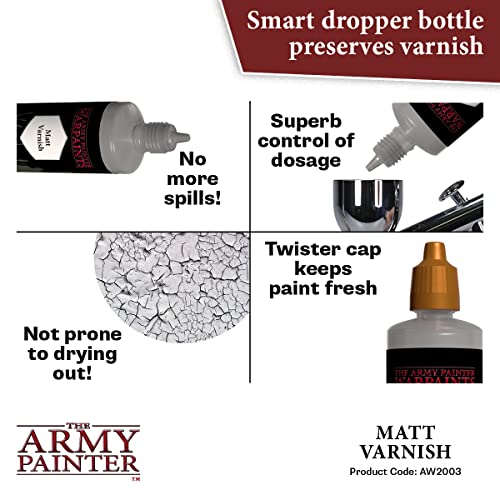 The Army Painter, Airbrush Matt Varnish, 100 ml dropper bottle | Acrylic varnish for airbrushing and painting Wargame miniatures and board games
