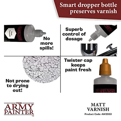 The Army Painter, Airbrush Matt Varnish, 100 ml dropper bottle | Acrylic varnish for airbrushing and painting Wargame miniatures and board games