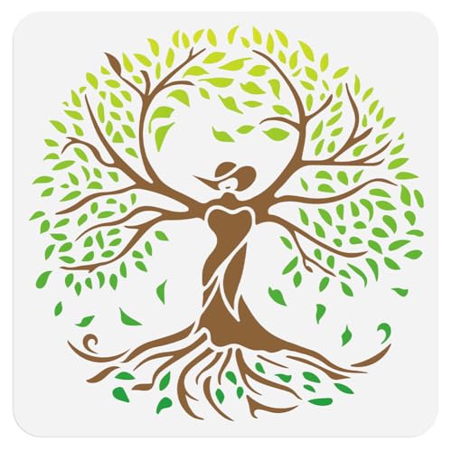 Tree of Life Wall Stencil Template 11.8 x 11.8 Inch Reusable Plastic Tree Stencil for Painting on Wood Wall Floor Fabric Glass Furniture, DIY Home Decor Stencil, Craft Drawing Stencils - style: Tree of Life B