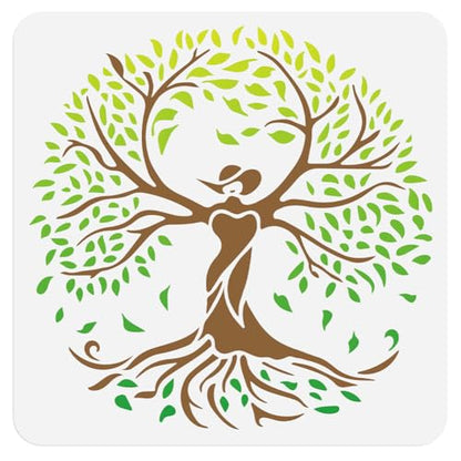 Tree of Life Wall Stencil Template 11.8 x 11.8 Inch Reusable Plastic Tree Stencil for Painting on Wood Wall Floor Fabric Glass Furniture, DIY Home Decor Stencil, Craft Drawing Stencils - style: Tree of Life B
