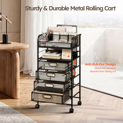 Homsorout Rolling Art Cart with 4 Drawers, Black - color: Black