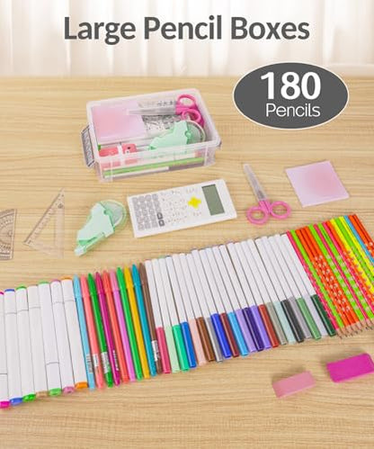 Sooez 12 Pack Extra Large Pencil Box, Plastic Pencil Case Crayon Box - color: Multi, size: Large (Pack of 2)