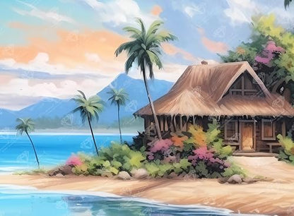 DIAMOND ART CLUB Beach Bungalow Diamond Art Kits for Adults | Premium Diamond Painting Kit, Fun DIY Crafts for Adults, Square Diamond Art Canvas, 13.3" x 9.8" (33.9 x 24.9 cm) - color: Beach Bungalow