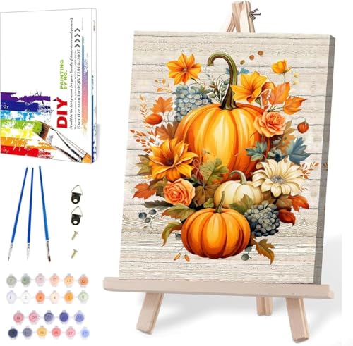 Fall Paint by Numbers for Adults with Framed Canvas-with Wooden Easel,Paint by Numbers Kits Framed Canvas,DIY Acrylic Oil Painting Kits with Brushes Nice Gift Box for Home Wall Decor(12x16 Inch) - color: DKH119