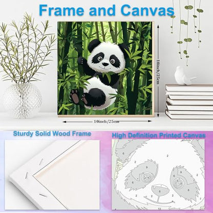 Artunion Framed Paint by Numbers Kit for Adults Beginners & Kids Ages 8-12,Panda Bear Paint by Number with Frame,Cute Animal Paint by Numbers Kit on Canvas 10 * 10 Inch Without Easel - color: ZXT-321-F
