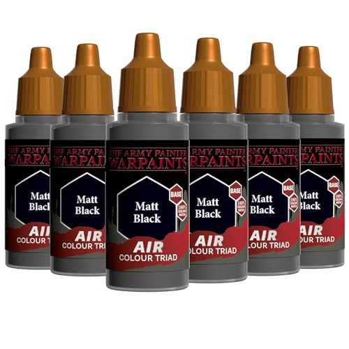 The Army Painter, Airbrush-Ready Paint Black, 6 x 18 ml Warpaints Air | Pre-thinned Acrylic spray gun paints - Paint sprayer paint for D&D & Warhammer Miniatures - color: Black