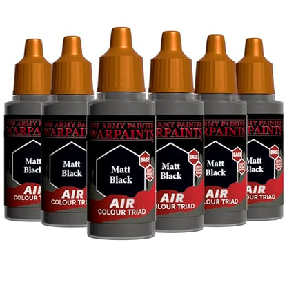 The Army Painter, Airbrush-Ready Paint Black, 6 x 18 ml Warpaints Air | Pre-thinned Acrylic spray gun paints - Paint sprayer paint for D&D & Warhammer Miniatures - color: Black