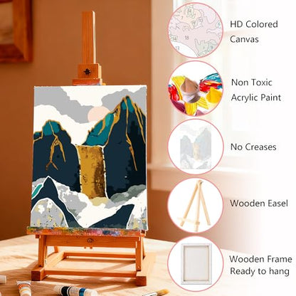 Muzagroo Art 4 Pcs Paint by Numbers Kits for Adults Framed Canvas with Wooden Easel DIY Abstract Landscape Acrylic Oil Paintings Kits Paint by Numbers on Canvas Wall Art (8x12 inch) - color: Abstract Landscape