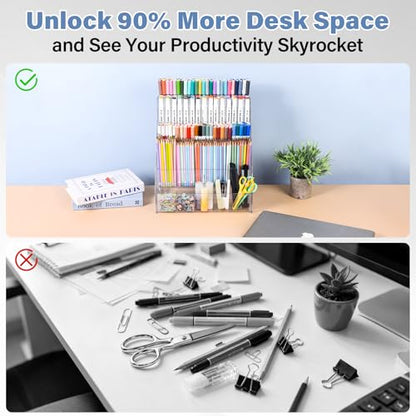 CELSOL Acrylic Marker Organizer – 4 Tier 20 Compartments for Pens, Markers, Art Supplies & Office Essentials – Clear Vertical Desk Storage for Home, Office & School - size: 4 Tier