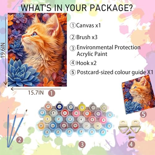 Arttoplus Cat Paint by Numbers Kit for Adults Beginner 16x20 inch - color: MT22586-US