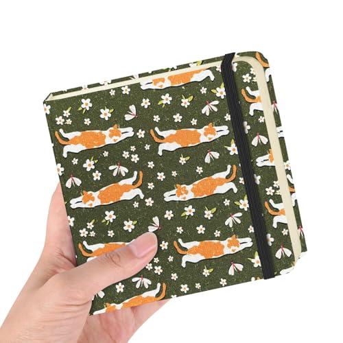 5x5 Pocket Sketch Book,80gsm Hardcover Art Sketchbook for Drawing Journal | Cloth Cover,80gsm Blank Paper,96Sheets,Lay-Flat,Portable Travel Creation Paint Diary Memo Planner,Dry MediaLying Cat - color: Cloth Cover-4.8x4.8in-Lying Cat