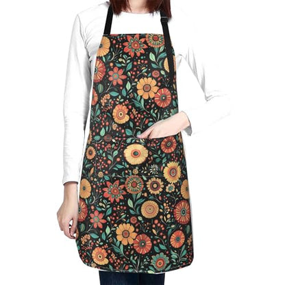 Flowers Apron with 2 Pockets Adjustable Stain Resistant Kitchen Cooking Apron for Baking BBQ Grilling Grilling Painting Gardening - color: Flowers