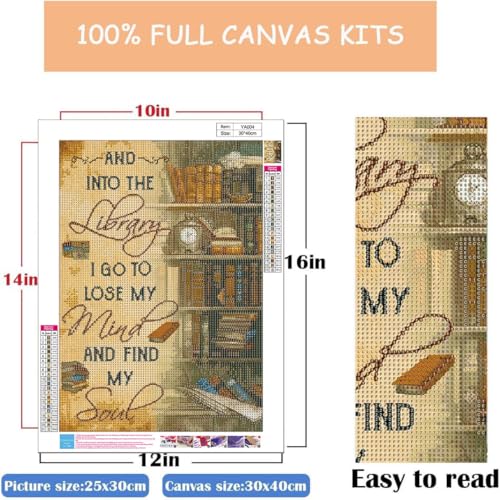 WUSARPLY Inspirational Bookshelf Diamond Painting Kits for Beginner Adults - color: YA004