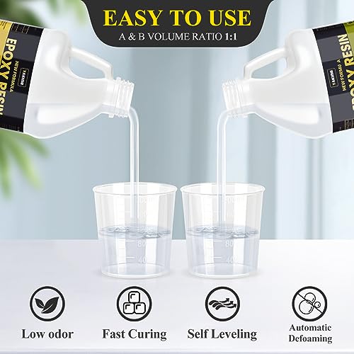 TAKIMO 68OZ 3X UV Resistant Crystal Clear Epoxy Resin Kit, 1:1 High Gloss | Non-Yellowing Formula, Bubble-Free, Self-Leveling, Art, Crafts, Jewelry, Casting, Coating and Tabletop Projects - size: 68 OZ