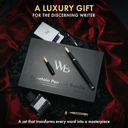Wordsworth & Black Fountain Pen Gift Set, Medium & Extra Fine Nib, Black Gold - color: Black Gold