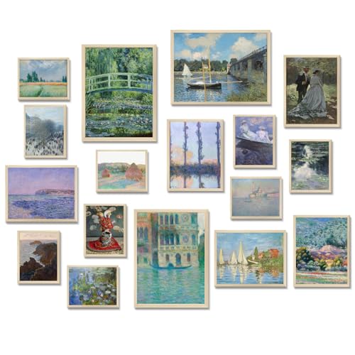 KBKBART 17pcs Claude Monet Eclectic Home Decor Aesthetic - Eclectic Art Prints Wall Decor, Canvas Impressionist Posters, Water Lilies Gallery Wall Art Set, Unique Famous Artist Paintings Pictures (Unframed) - color: Monet Waterlily Art