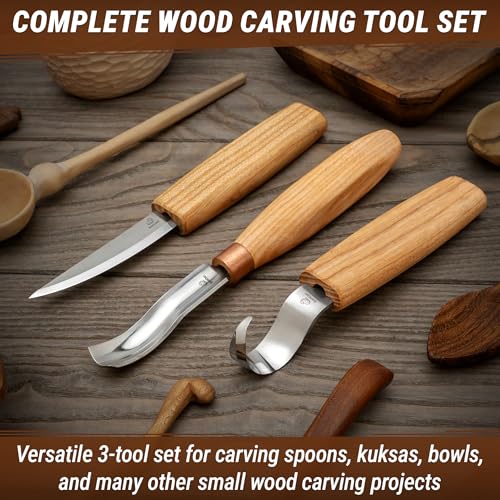 BeaverCraft Wood Spoon Carving Tools Kit S14m – Wood Carving Knives for Beginners & Professionals – Whittling Knives Set with Hook Knife, Sloyd Knife and Bowl Gouge for Woodworking & Crafting