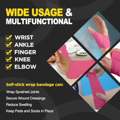 OK TAPE 12 Rolls Self Adhesive Bandage Wrap, Cohesive Elastic Athletic Tape - color: Pink, size: 2 Inch