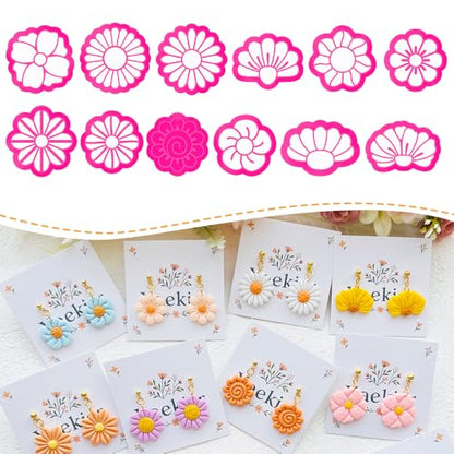 Flower Shape Polymer Clay Cutters Set – Molds and Clay Cutters for Polymer Clay, Floral Clay Earring Tools - color: C color
