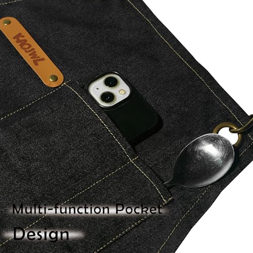 Professional Unisex Chef Apron – Cross-Back, Large Pockets, Water-Resistant Cotton Canvas - color: Black Denim