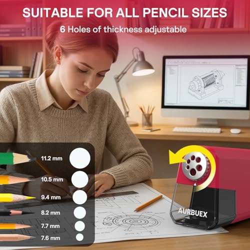 Heavy Duty Electric Pencil Sharpener-6-Hole for 6-12mm Pencils,Auto Start/Stop,Fast 4s Sharpening,Zinc Alloy Blade,10,000+ Sharpenings-Ideal for Classroom,Office & Art Use,Pink(S260) - color: Pink