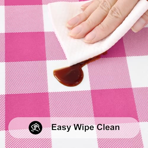 Smiry 4 Foot Picnic Table Cloth, Flannel Backed Fitted Vinyl tablecloths | Waterproof Elastic Rectangle Tablecloth ,Buffalo Plaid Table Covers for Dining, Camping (Hot Pink and White, 24" x 48") - color: Hot Pink and White, size: 48" x 24" (Rectangular)