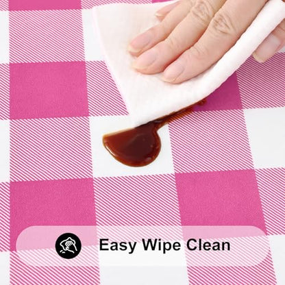 Smiry 4 Foot Picnic Table Cloth, Flannel Backed Fitted Vinyl tablecloths | Waterproof Elastic Rectangle Tablecloth ,Buffalo Plaid Table Covers for Dining, Camping (Hot Pink and White, 24" x 48") - color: Hot Pink and White, size: 48" x 24" (Rectangular)