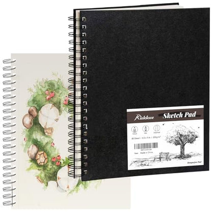 8.5" x 11" Mixed Media Sketchbook Hardcover Spiral Drawing Pad | 80 Sheets (160 Pages), 200gsm Paper, Dry & Light Wet Media, Lay Flat Spiral Binding, Clean Tear Pages, Acid-Free Protection - size: 8.5*11 inch(80 Sheets)