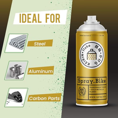 Spray.Bike Keirin Flake Finishing Coat - Kirameki Gold, 400ml | Metal Flake Spray Paint Coating | Glitter Spray Paint Topcoat for Steel, Aluminum - color: Flake Gold
