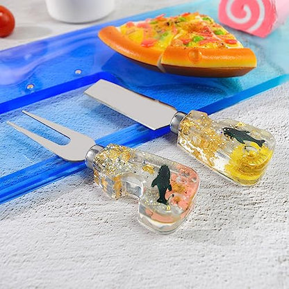 4 Pcs Tableware Resin Molds Charcuterie Board Knife Base Handle Epoxy Mold Cheese Shape Hilt Knife Fork Resin Casting Molds for DIY Cutlery Handle
