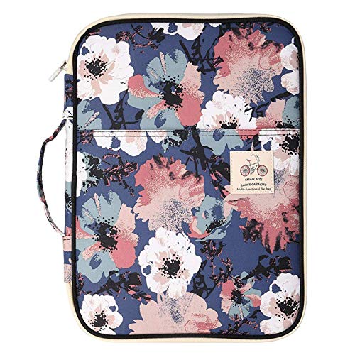JAKAGO Travel Portfolio Organizer Waterproof A4 Document Bag Multifunctional Travel Note Pouch Zippered Case for Notebook, Ipad, Journals, Sketch Books (Flower) - color: Flower