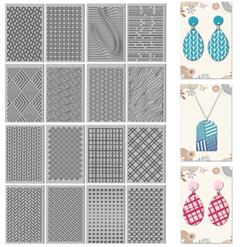 CHGCRAFT 16 Sheets Artistic Lines Clay Texture Mat Wavy and Plaid Pattern Polymer Clay Texture Sheets DIY Tools for Pottery Earring Jewelry Making Stamp Engraving Machines, 4x2.6inch - style: Artistic Lines Series