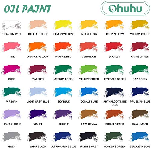 Ohuhu 36 Oil-Based Colors Oil Paint Set, 12ml/0.42oz x 36 Tubes Non-Toxic - style: 36 Colors