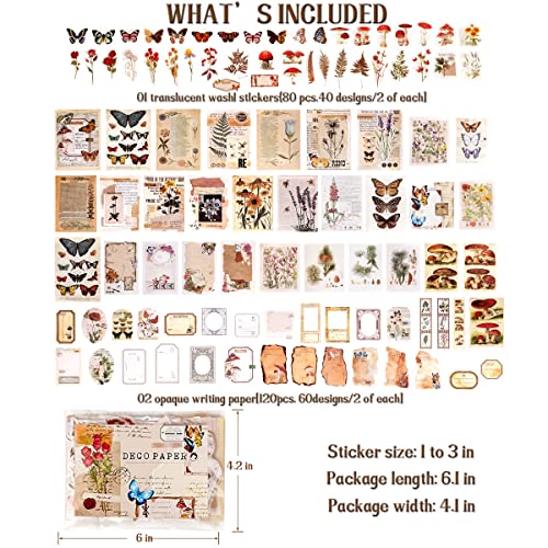 EWPJDK 200 PCS Vintage Scrapbook Supplies for Junk Journal | DIY Paper Stickers Ephemera Pack for Art Journaling, Bullet Craft, Collage, Aesthetic Gift
