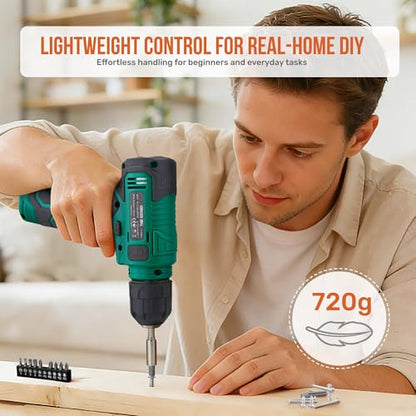 Hi-Spec 8V USB Power Drill Driver and Home Tool Kit with Toolbox Set, Green - color: Green, size: 70-Piece