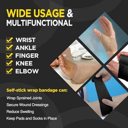 OK TAPE 12 Rolls Self Adhesive Bandage Wrap, Cohesive Elastic Athletic Tape - color: Midnight, size: 2 Inch
