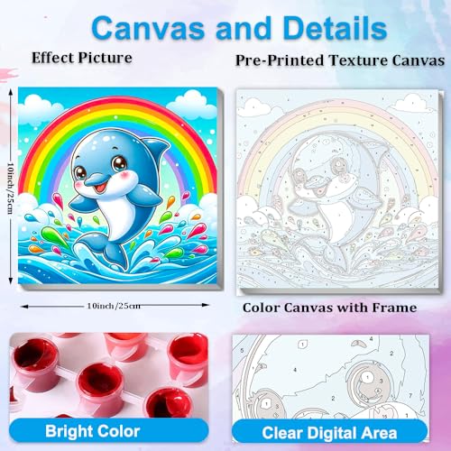 Artunion Framed Paint by Numbers Kit for Adults Beginners & Kids Ages 8-12,Cute Dolphin Paint by Number with Frame,Ocean Animals Paint by Numbers Kit on Canvas 10 * 10 Inch Without Easel - color: ZXT-329-F