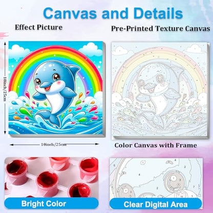 Artunion Framed Paint by Numbers Kit for Adults Beginners & Kids Ages 8-12,Cute Dolphin Paint by Number with Frame,Ocean Animals Paint by Numbers Kit on Canvas 10 * 10 Inch Without Easel - color: ZXT-329-F