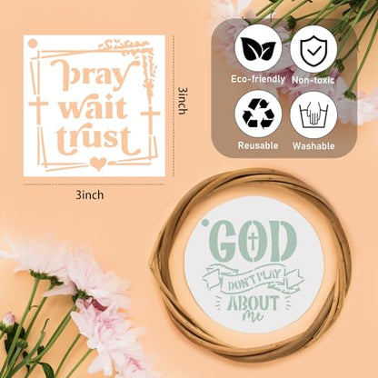 Bible Verse Stencils for Painting on Wood - 65 Pcs Small Christian Bible Reusable Stencils for Journaling Painting, Motivational Quotes Cross Stencils for Painting on Canvas Home Craft Decorations - style: Bible Verse
