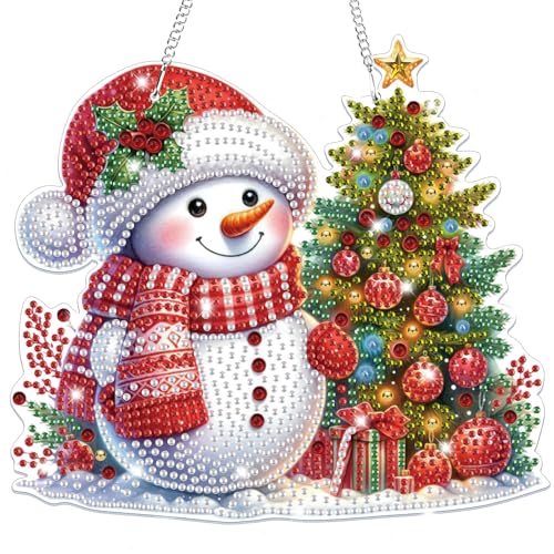 Bowetile Christmas Wreath Diamond Art Hanging Kits for Adults, 5D Special Shape Diamond Painting Kits Snowman, Crystal Gem Painting Arts and Crafts for Christmas Gifts for Home Garden Decor - color: Snowman-01