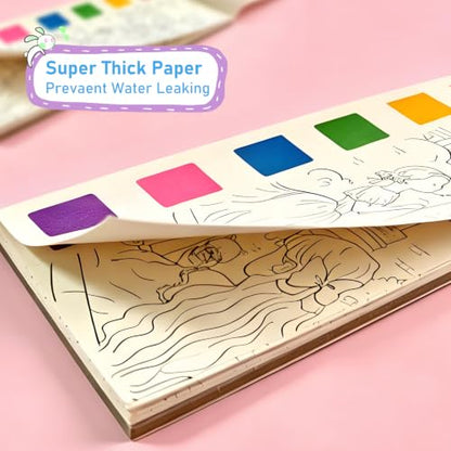 Pocket Watercolor Painting Book, 12-Page Travel Set for Kids 5+ Years, Art Craft Gift for Boys and Girls, Birthday and Christmas Party （Fairy Tale Kingdom - color: Magic Tale Kingdom