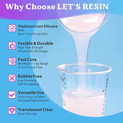 LET'S RESIN Silicone Mold Making Kit 64oz, Platinum Cured Silicone Rubber | Non-Toxic Mold Making Silicone for Mold Maker, Clear Liquid Silicone Kit for Resin Molds, Silicone Molds, 3D Molds - size: 64oz