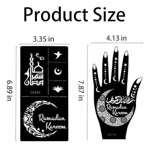 Xmasir 10 Sheets Henna Tattoo Stencils, Ramadan Temporary Tattoos Templates | Eid Tattoos Stickers Kit, Reusable Set for Girls and Women Body Art Paint - size: 10P