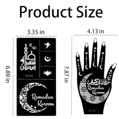 Xmasir 10 Sheets Henna Tattoo Stencils, Ramadan Temporary Tattoos Templates | Eid Tattoos Stickers Kit, Reusable Set for Girls and Women Body Art Paint - size: 10P