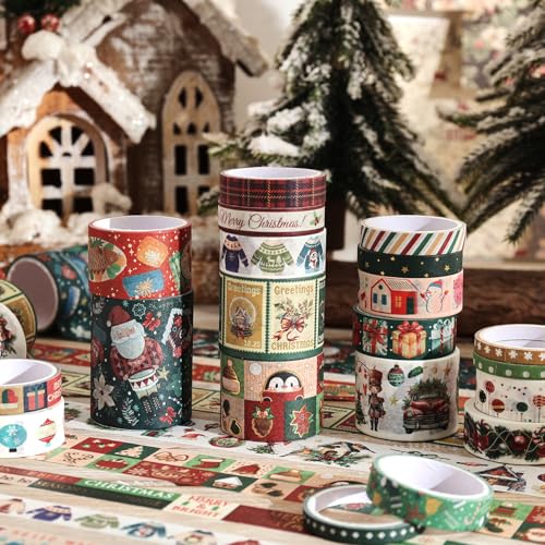 25 Rolls Christmas Gift Washi Tape Set, Festivals New Year Decorative Tapes for Scrapbooking, Junk Journal supplies, DIY Crafts Gift, Party Decorations, Bullet Journaling, 5-50mm Wide 9.84ft long/Roll - style: Christmas