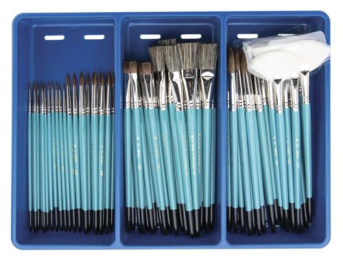 Royal & Langnickel Economy Sable Ceramic Handle Paint Brush Classroom Pack, Assorted Size, Blue, Set of 72